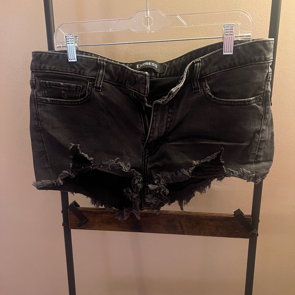 Express Charcoal Distressed Jean Shorts